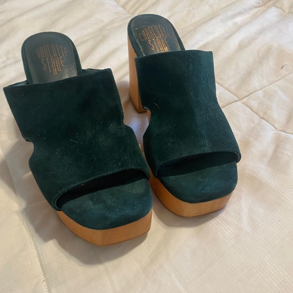 Charlotte Stone Green Suede Platform Shoes - Picture 1 of 14